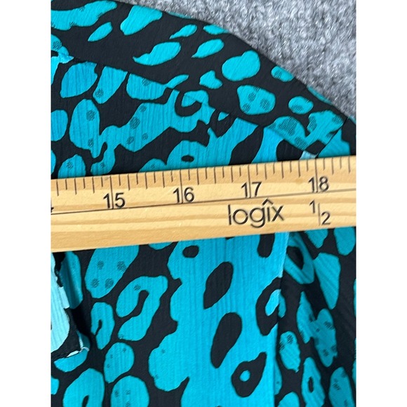 Kim Rogers Blouse Woman 3X Teal Black Excellent Animal Print 3/4 Sleeve Top - Picture 5 of 11